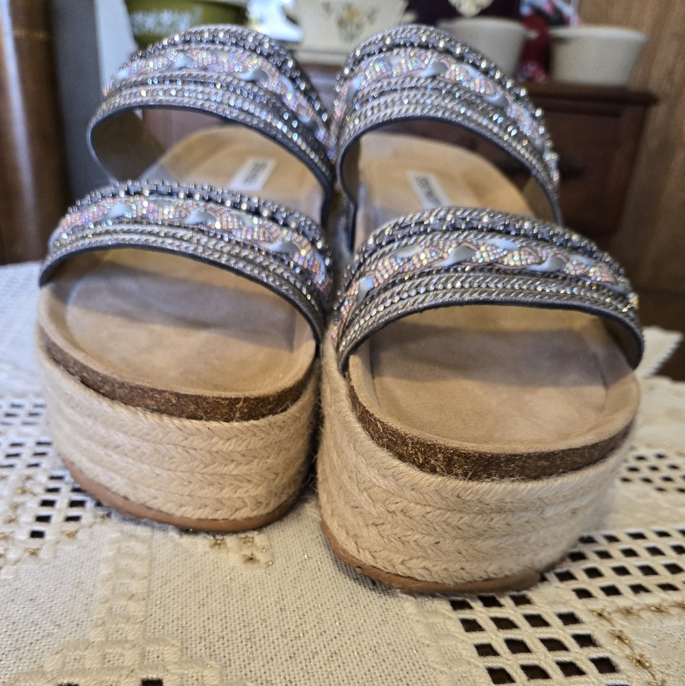 Steve Madden Metallic Braided Platform Slide Sandals - Silver - Picture 3 of 12